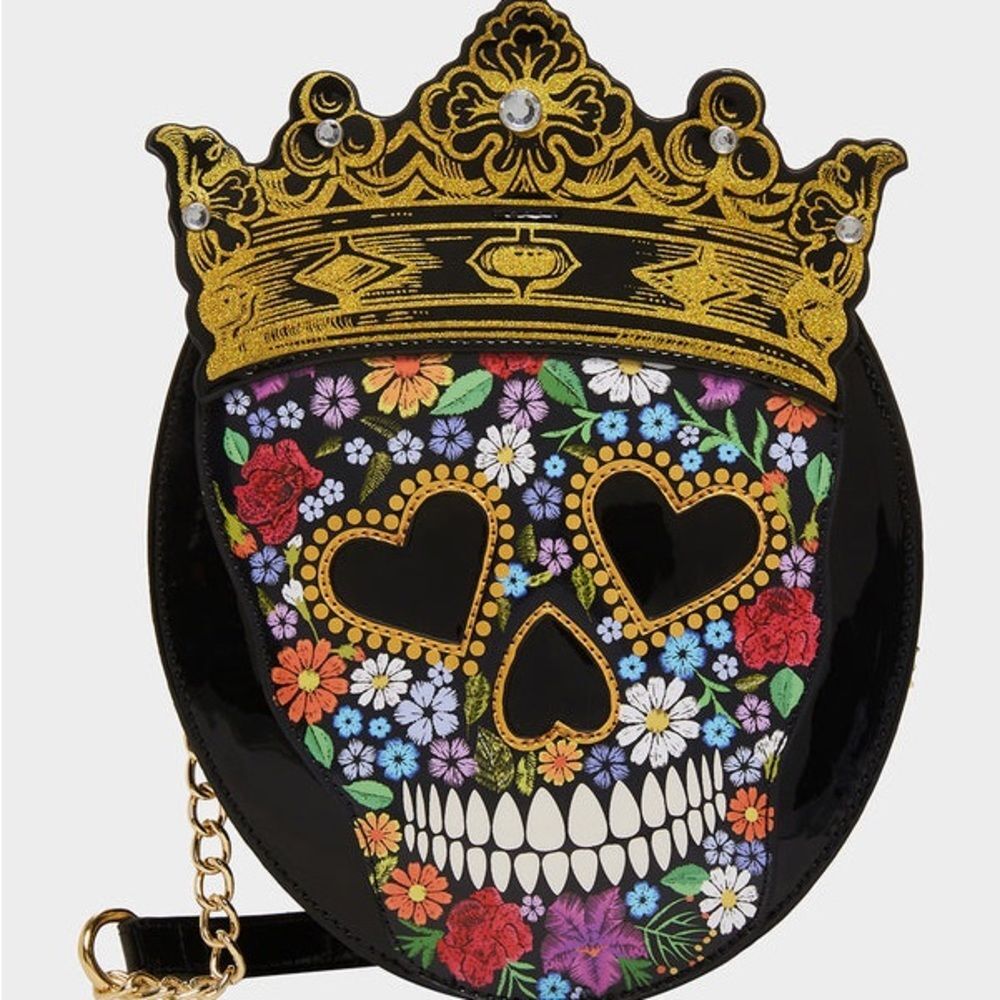 2/$100 Betsey Johnson Halloween "Sugar Skull Queen" Black Patent Leather Xbody